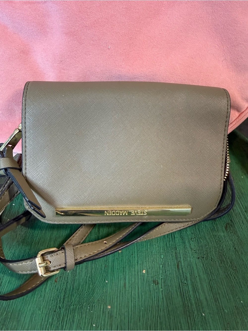 Steve Madden Olive Taupe Crossbody with Gold Accent